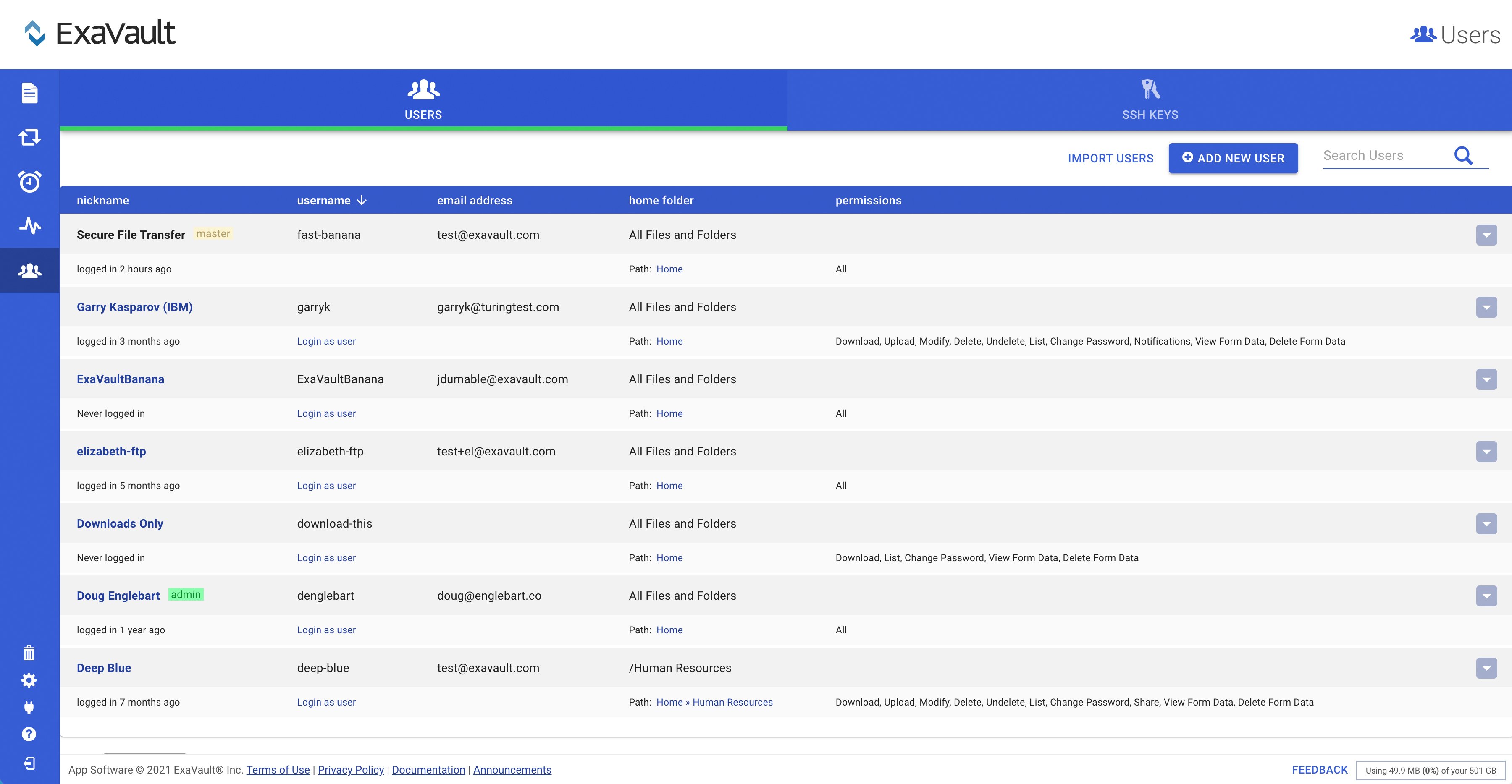 ExaVault Cloud FTP Screenshot