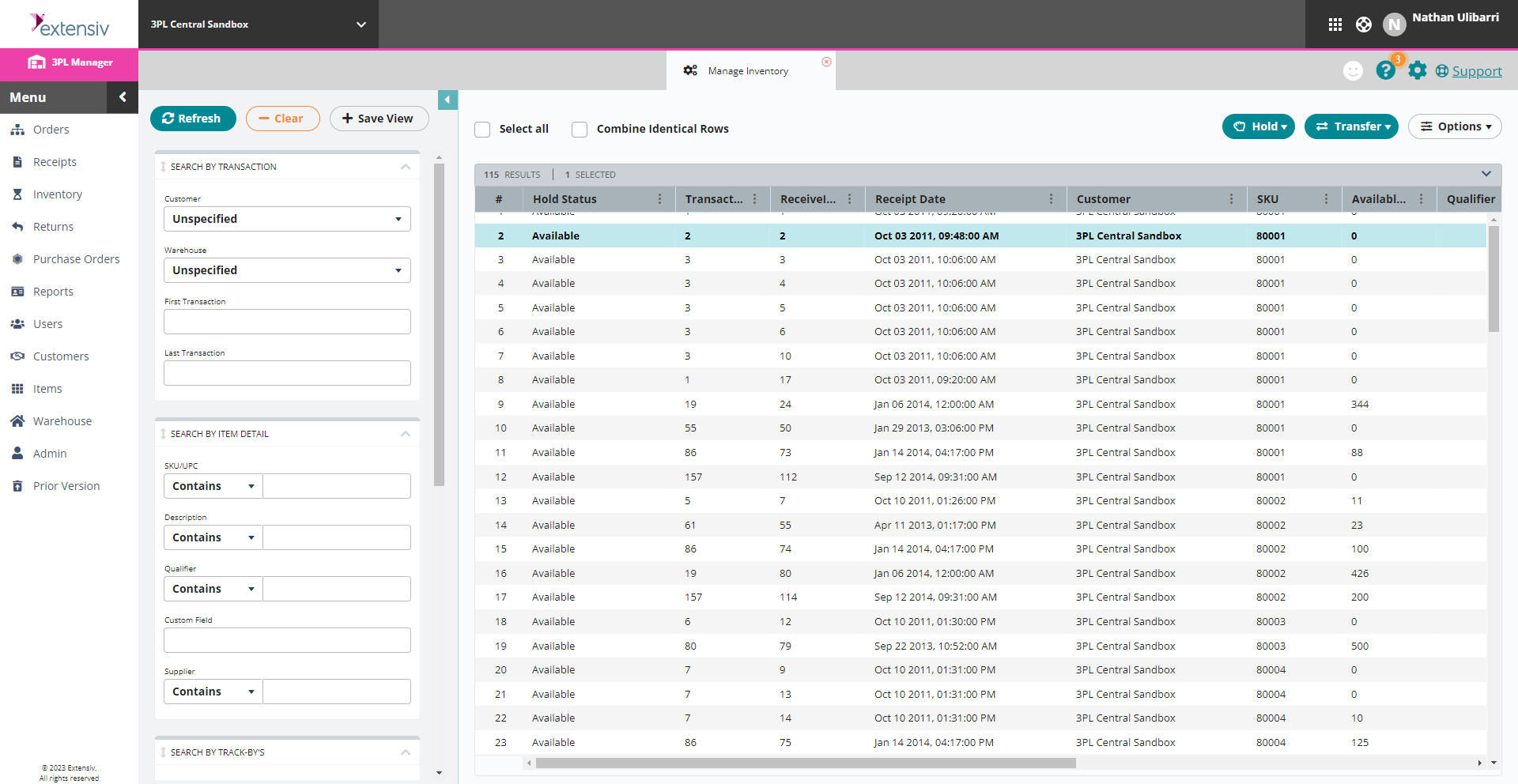 Extensiv 3PL Warehouse Manager Screenshot