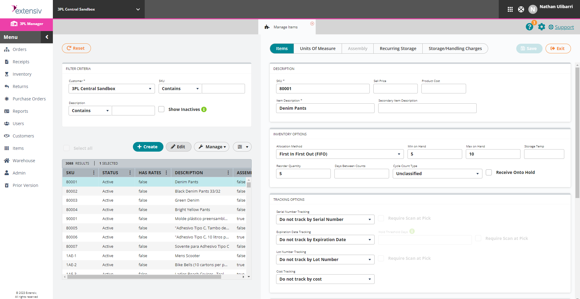 Extensiv 3PL Warehouse Manager Screenshot