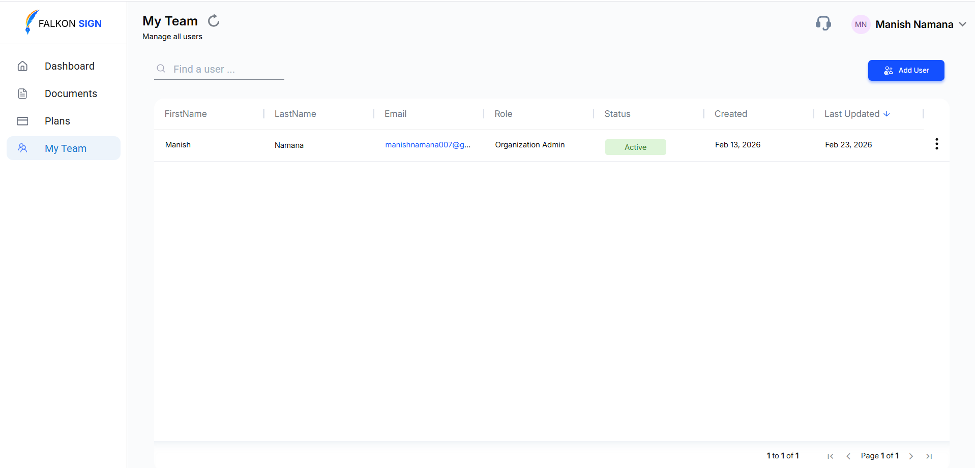 Falkon Sign Screenshot
