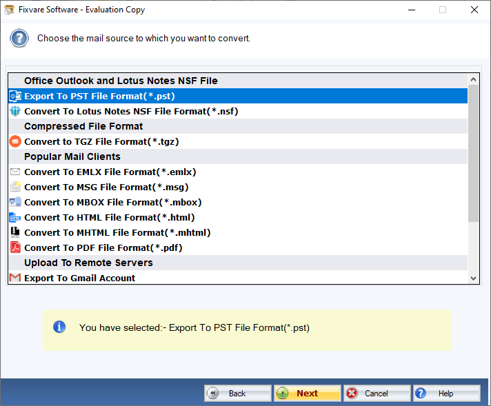 FixVare EML to PST Converter Screenshot