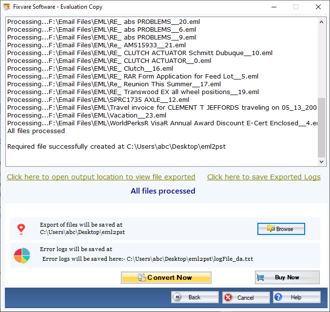 FixVare EML to PST Converter Screenshot
