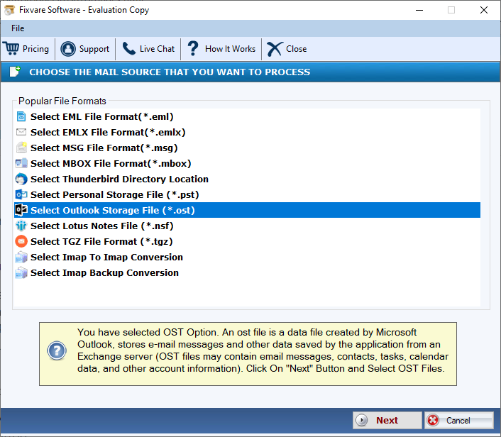 FixVare OST to PST Converter Screenshot