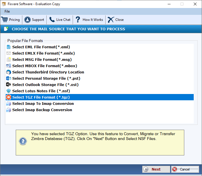 FixVare TGZ to PST Converter Screenshot