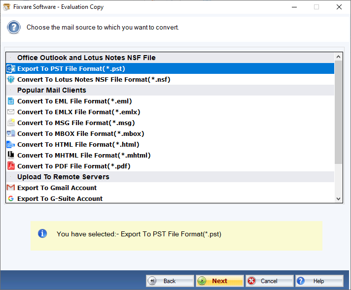 FixVare TGZ to PST Converter Screenshot