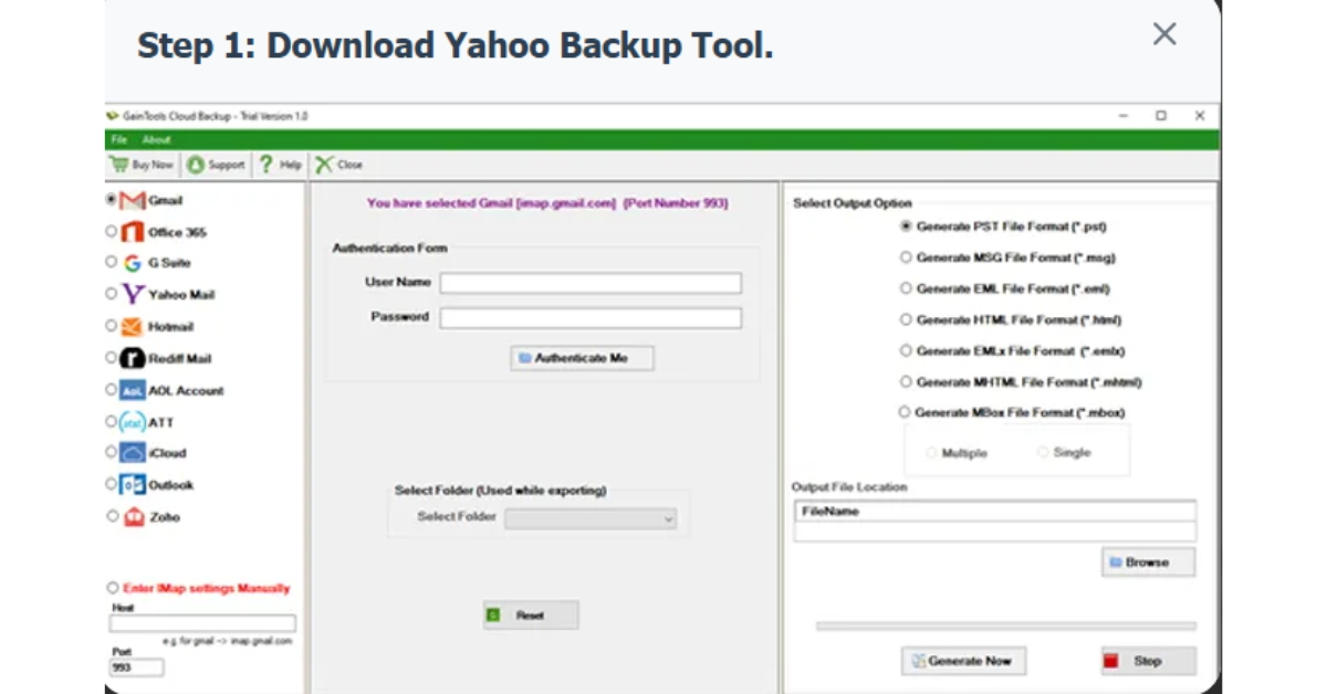 GainTools Yahoo Backup Tool Screenshot