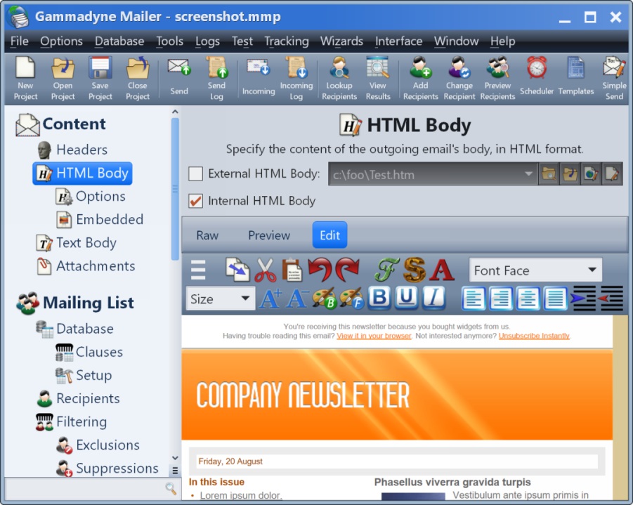 Gammadyne Mailer Screenshot
