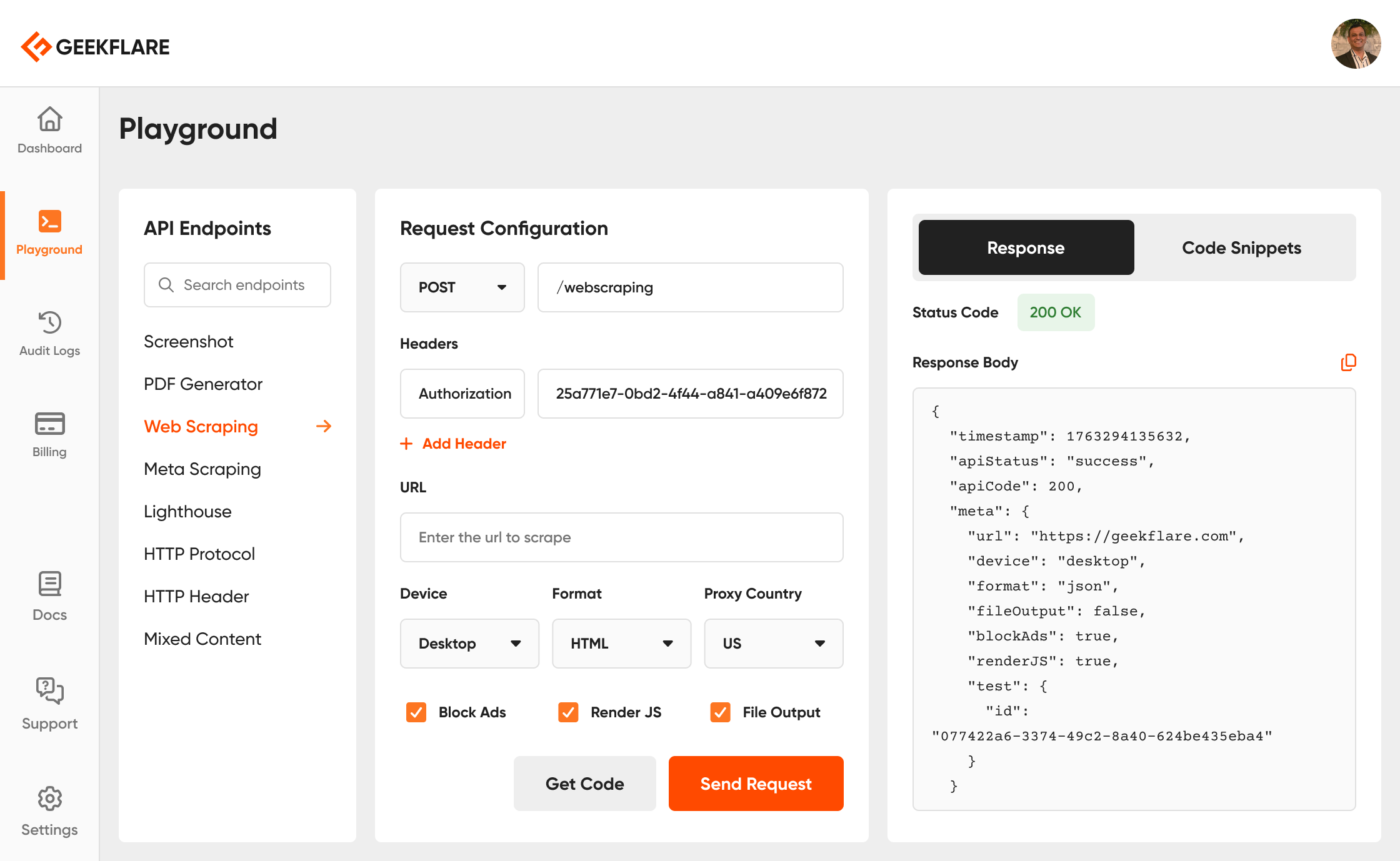 Geekflare API Screenshot
