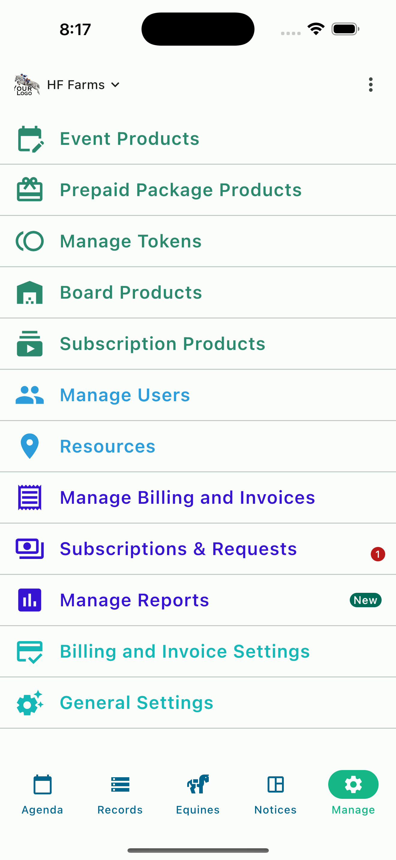 HayNet Stable Management System Screenshot