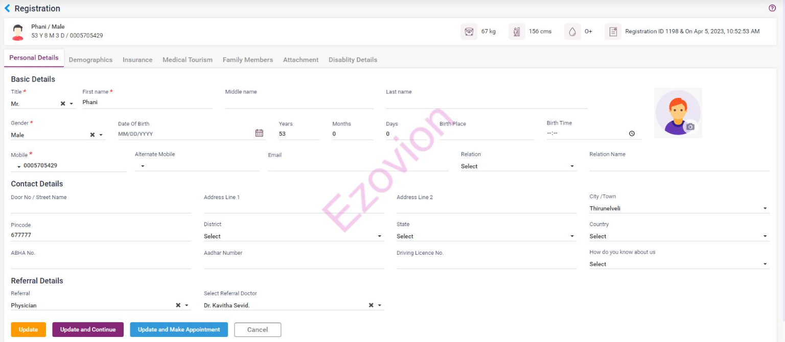 Ezovion Hospital Management Software Screenshot