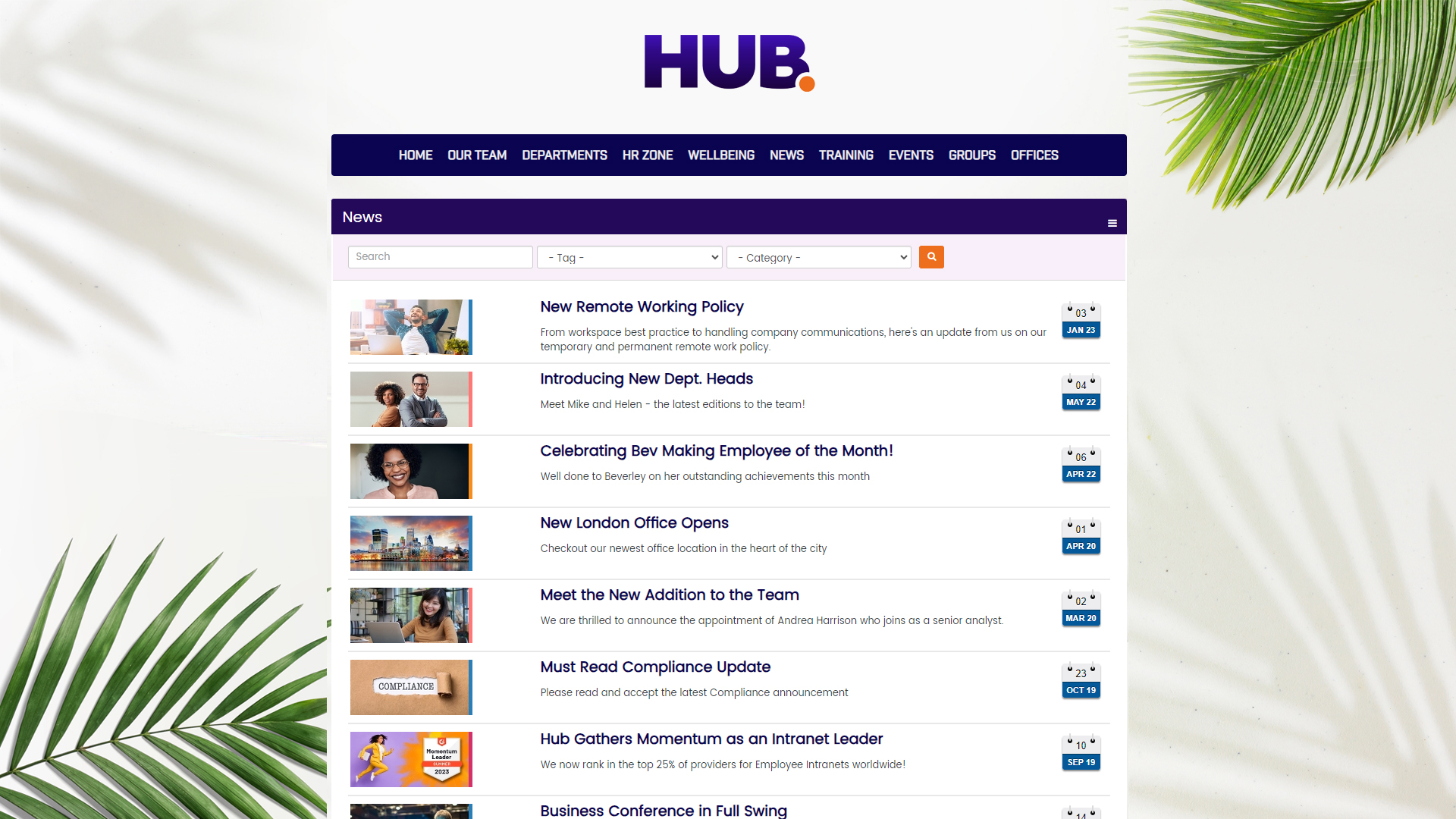 Hub Intranet Screenshot