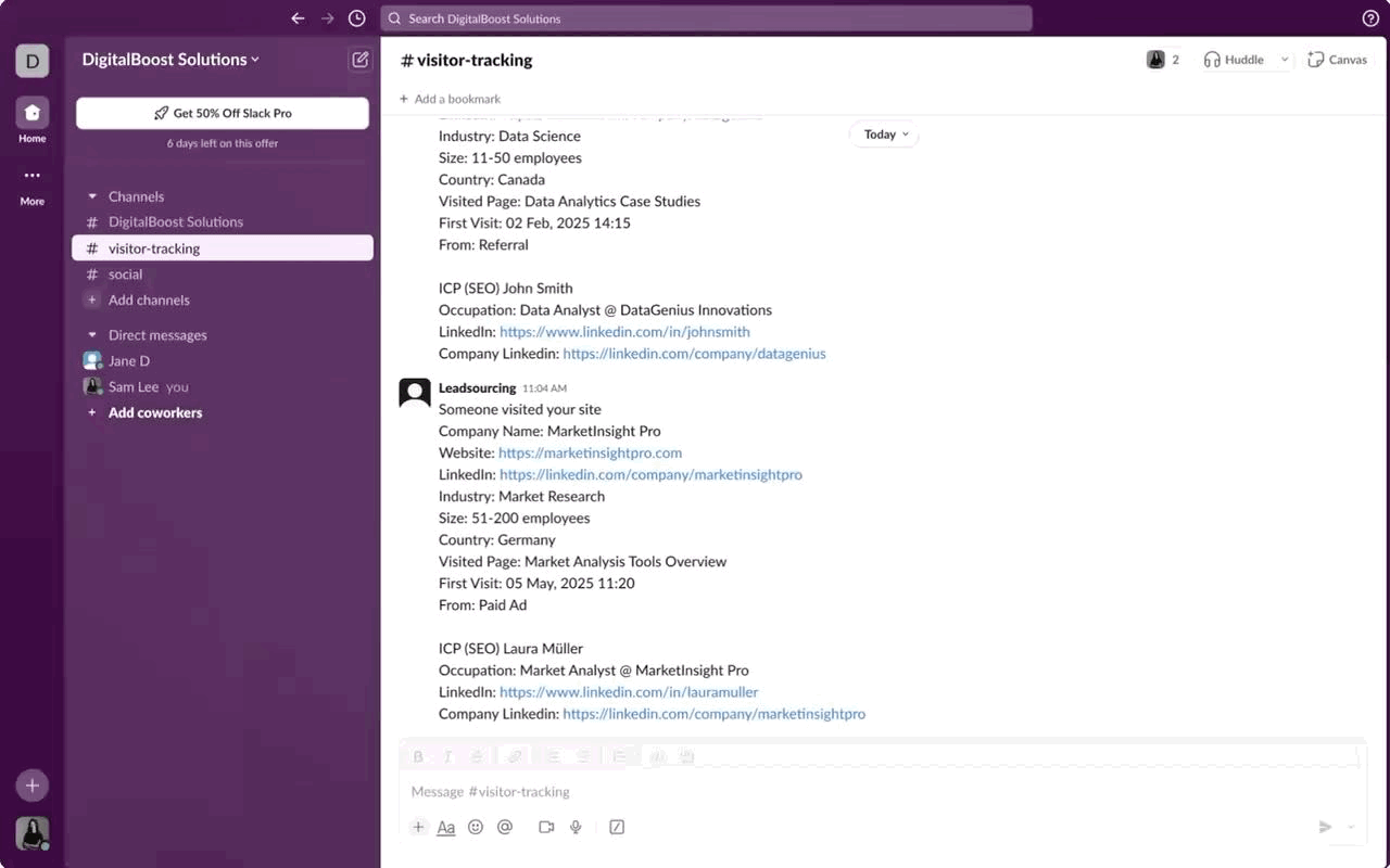 Leadsourcing Screenshot