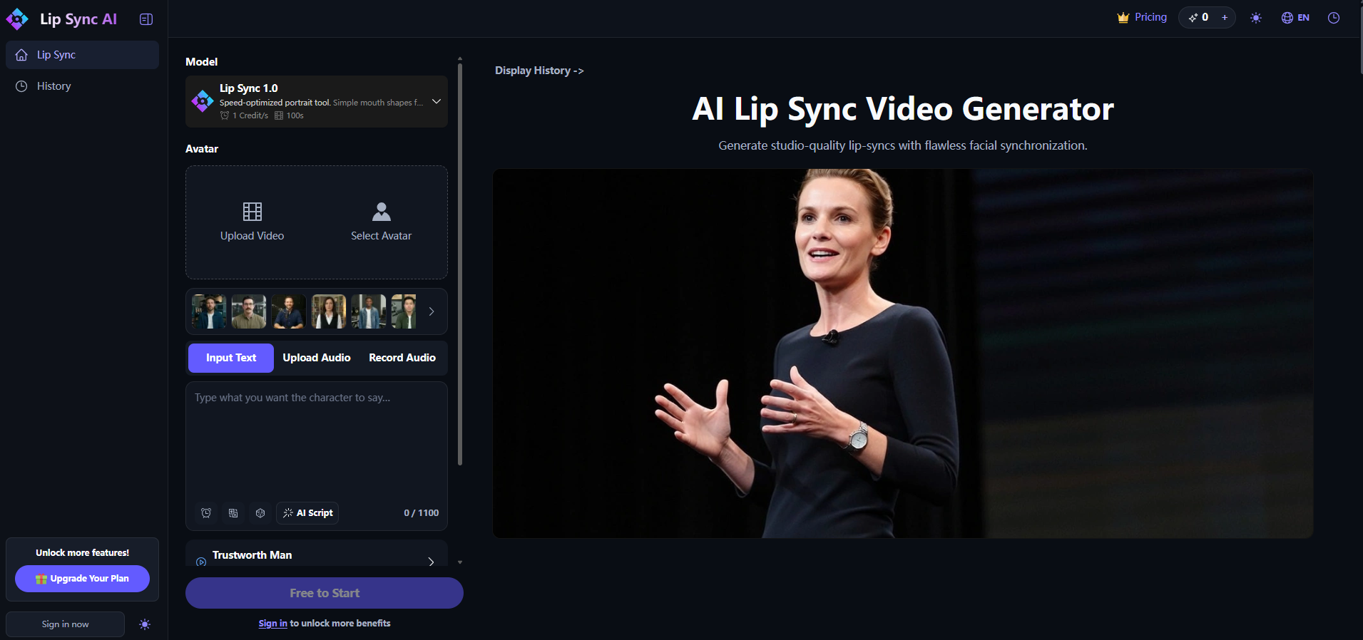 Lip Sync AI Video Generator Screenshot