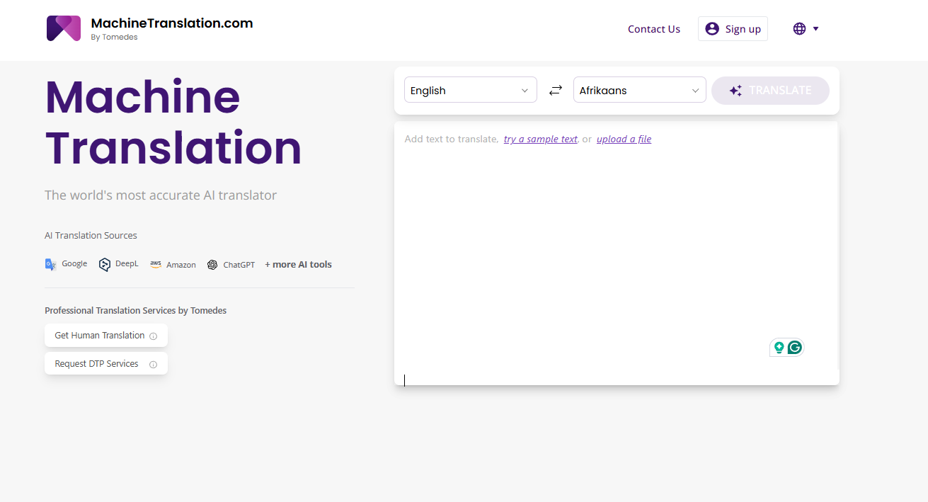 MachineTranslation.com Screenshot