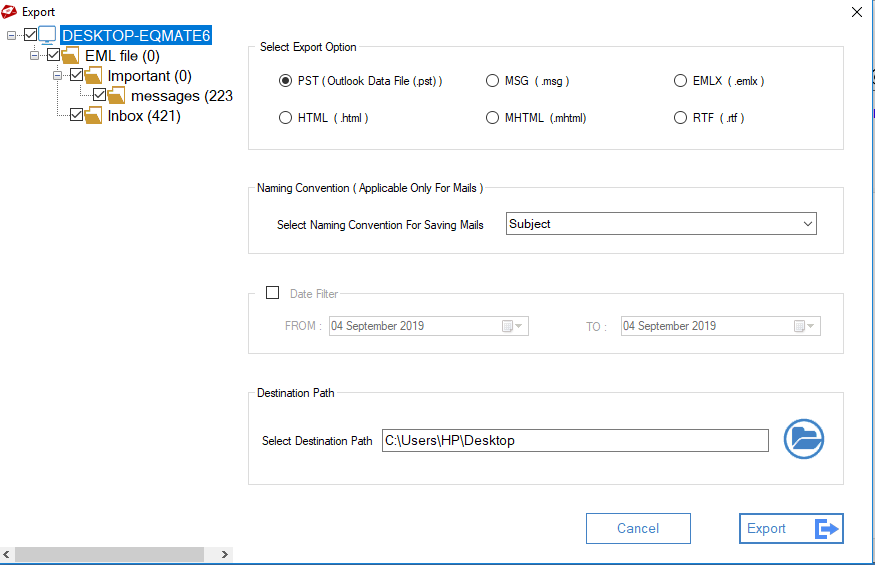MailsDaddy EML to PST Converter Tool Screenshot