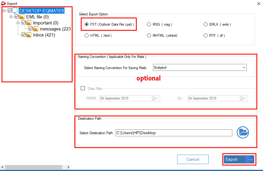 MailsDaddy EML to PST Converter Tool Screenshot