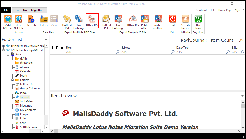 MailsDaddy Lotus Notes Migration Suite Tool Screenshot