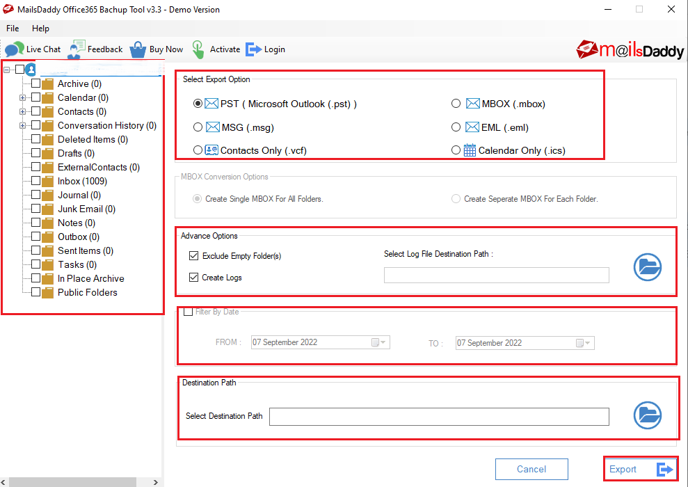MailsDaddy Office 365 Backup Tool Screenshot