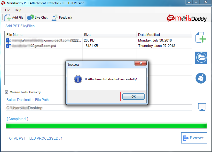 MailsDaddy PST Attachment Extractor Screenshot