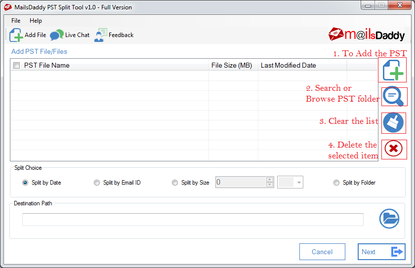 MailsDaddy PST Split Tool Screenshot
