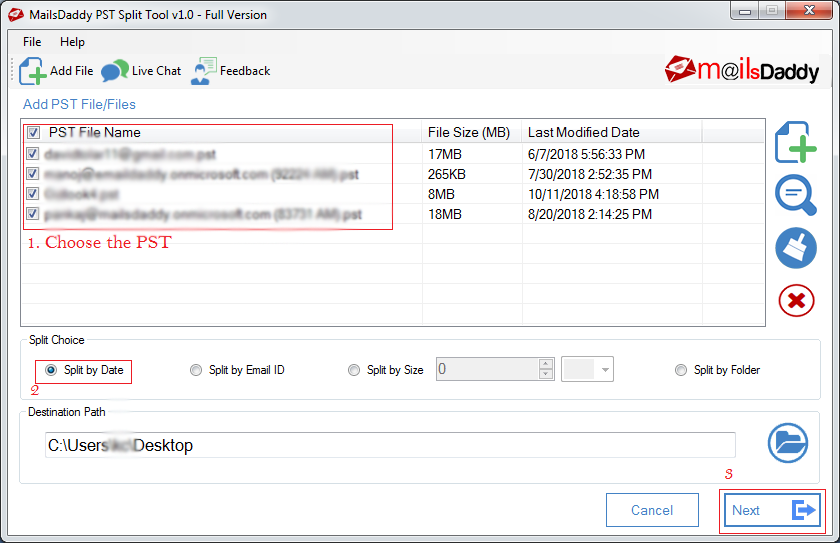 MailsDaddy PST Split Tool Screenshot