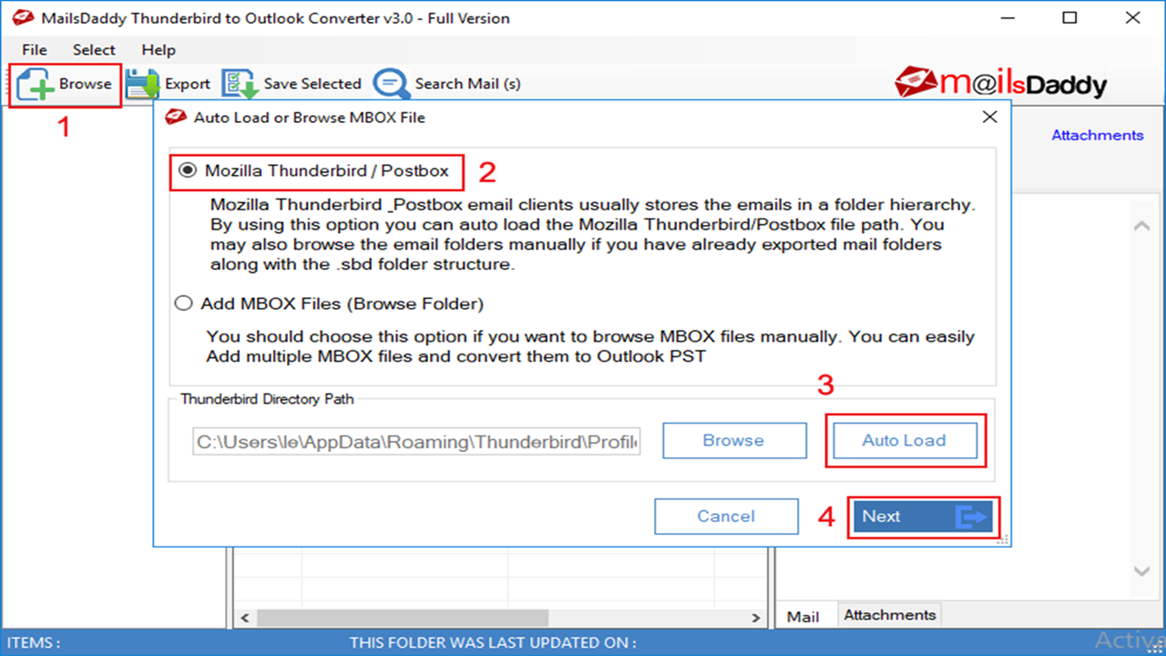 MailsDaddy Thunderbird to Outlook Converter Screenshot
