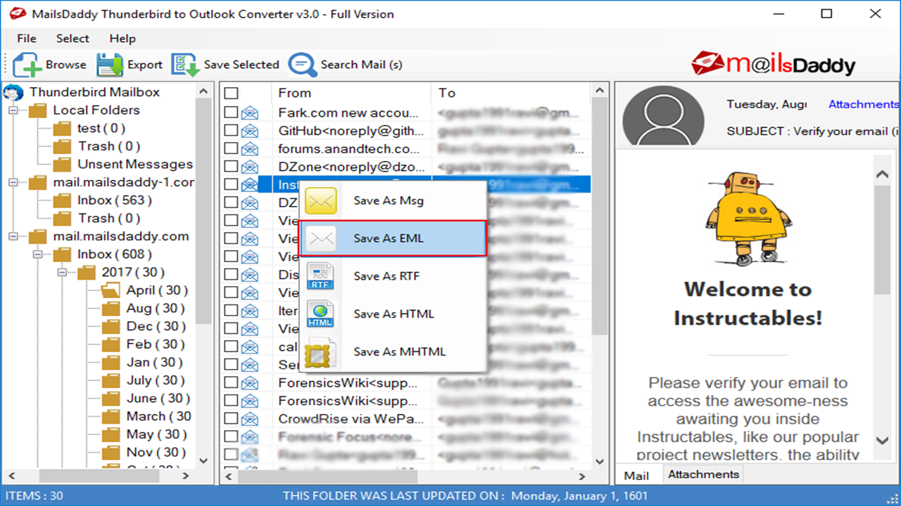MailsDaddy Thunderbird to Outlook Converter Screenshot