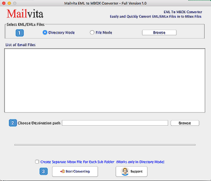 Mailvita EML to MBOX Converter for Mac Software Screenshot