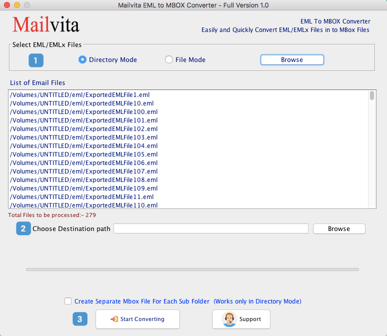 Mailvita EML to MBOX Converter for Mac Software Screenshot