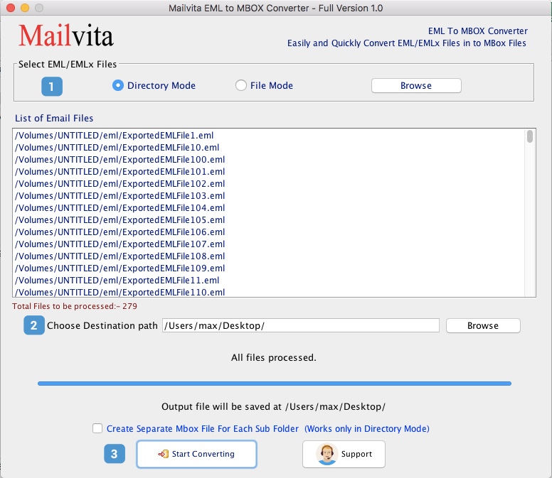 Mailvita EML to MBOX Converter for Mac Software Screenshot