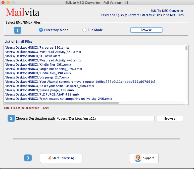 Mailvita EML to MSG Converter for Mac Software Screenshot
