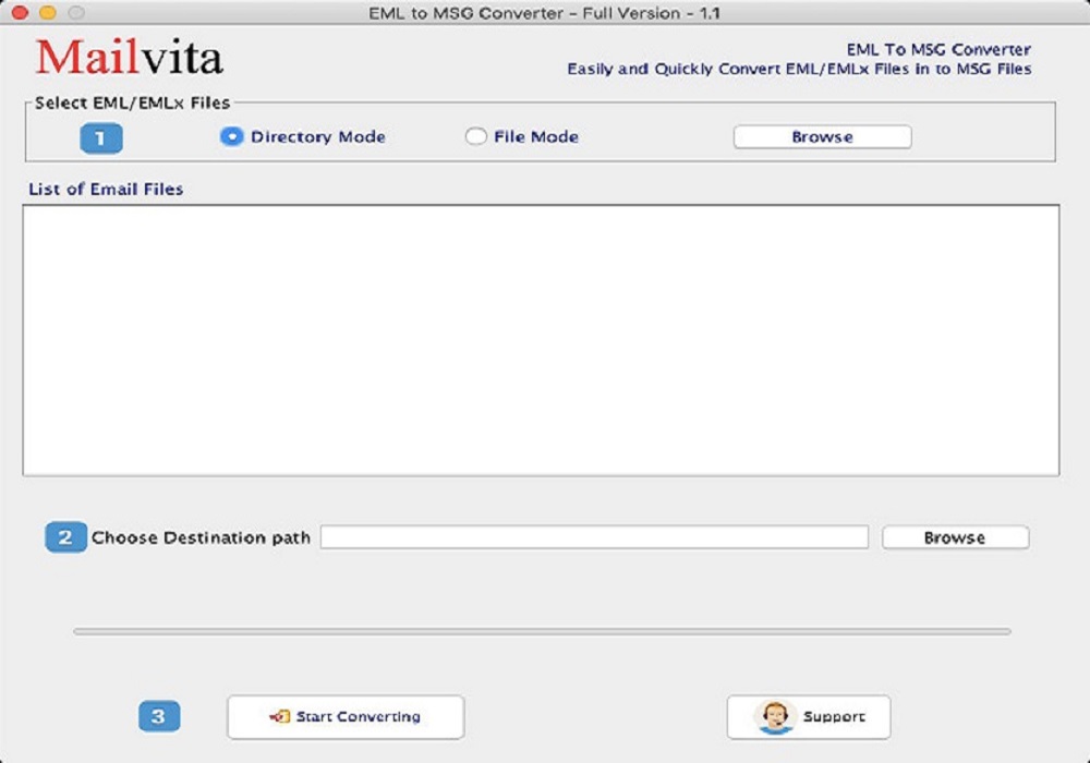 Mailvita EML to MSG Converter for Mac Software Screenshot
