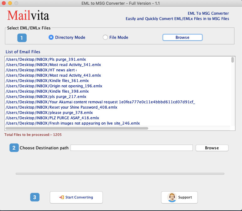 Mailvita EML to MSG Converter for Mac Software Screenshot