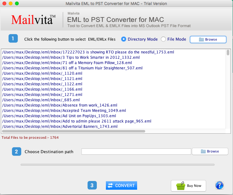Mailvita EML to PST Converter For Mac Software Screenshot
