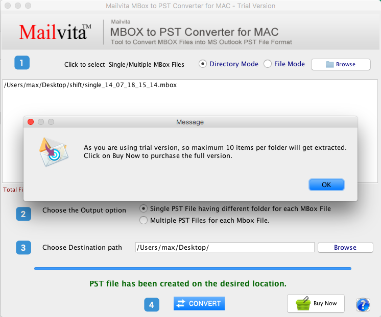 Mailvita MBOX to PST Converter For Mac Screenshot
