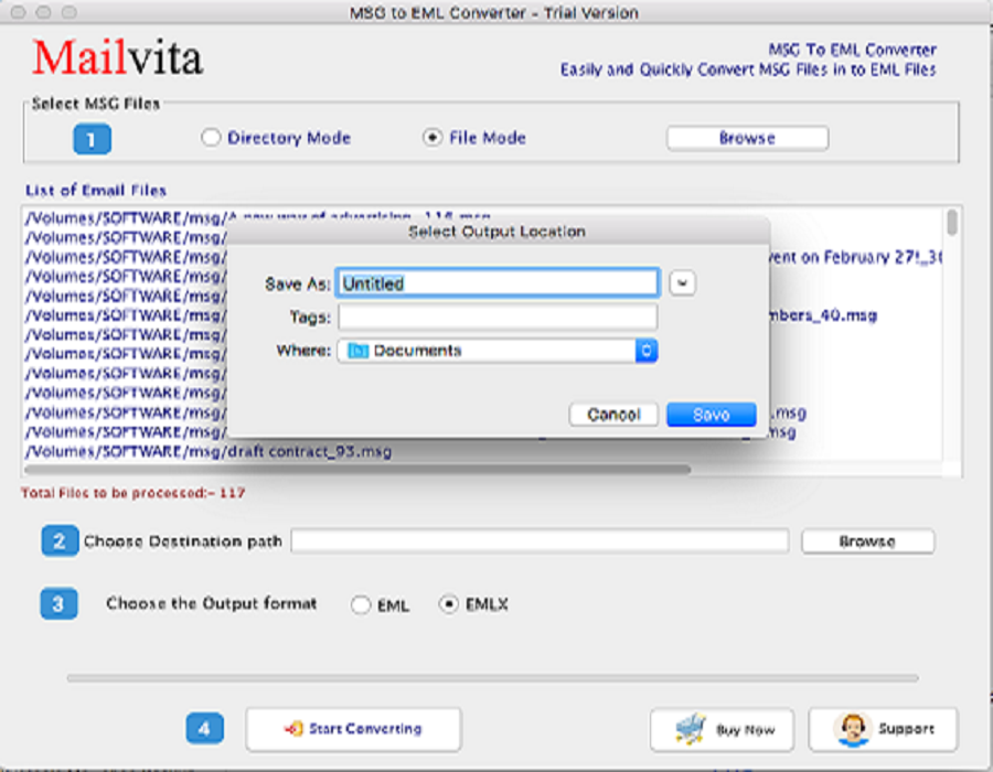 Mailvita MSG to EML Converter for Mac Software Screenshot