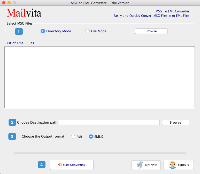 Mailvita MSG to EML Converter for Mac Software Screenshot