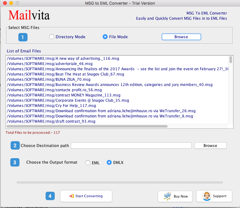 Mailvita MSG to EML Converter for Mac Software Screenshot