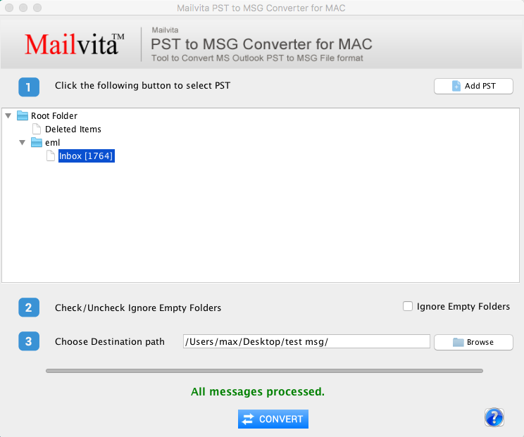 Mailvita PST to MSG Converter For Mac Software Screenshot