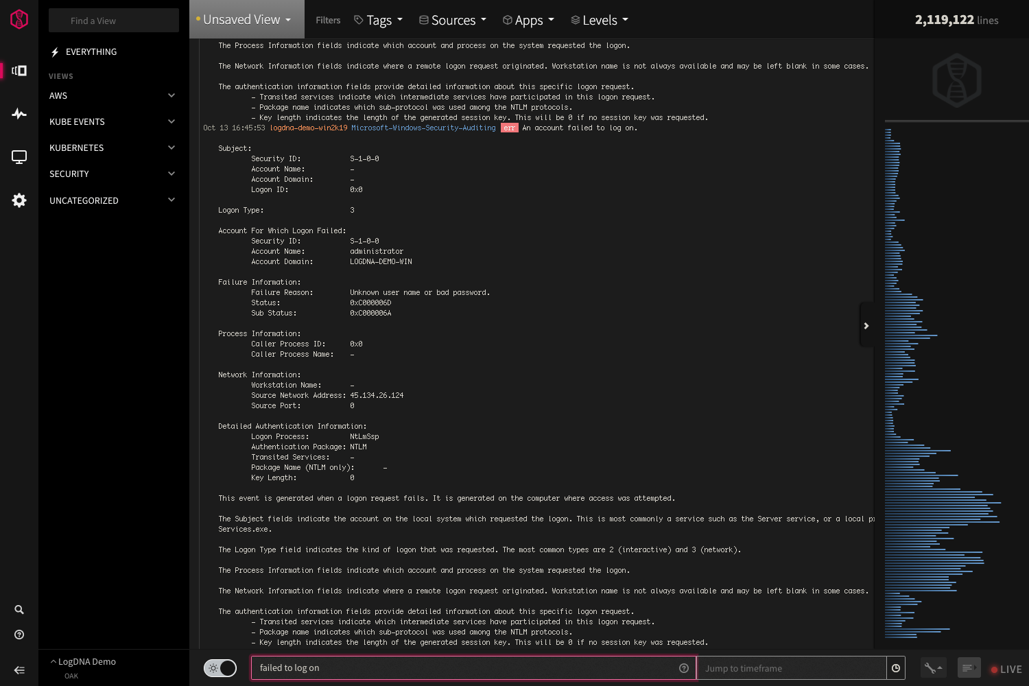 Mezmo Log Analysis Screenshot