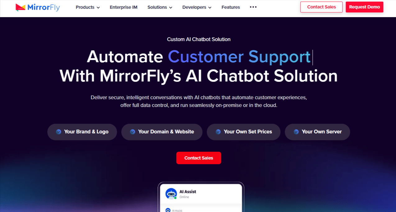MirrorFly AI Chatbot Solution Screenshot