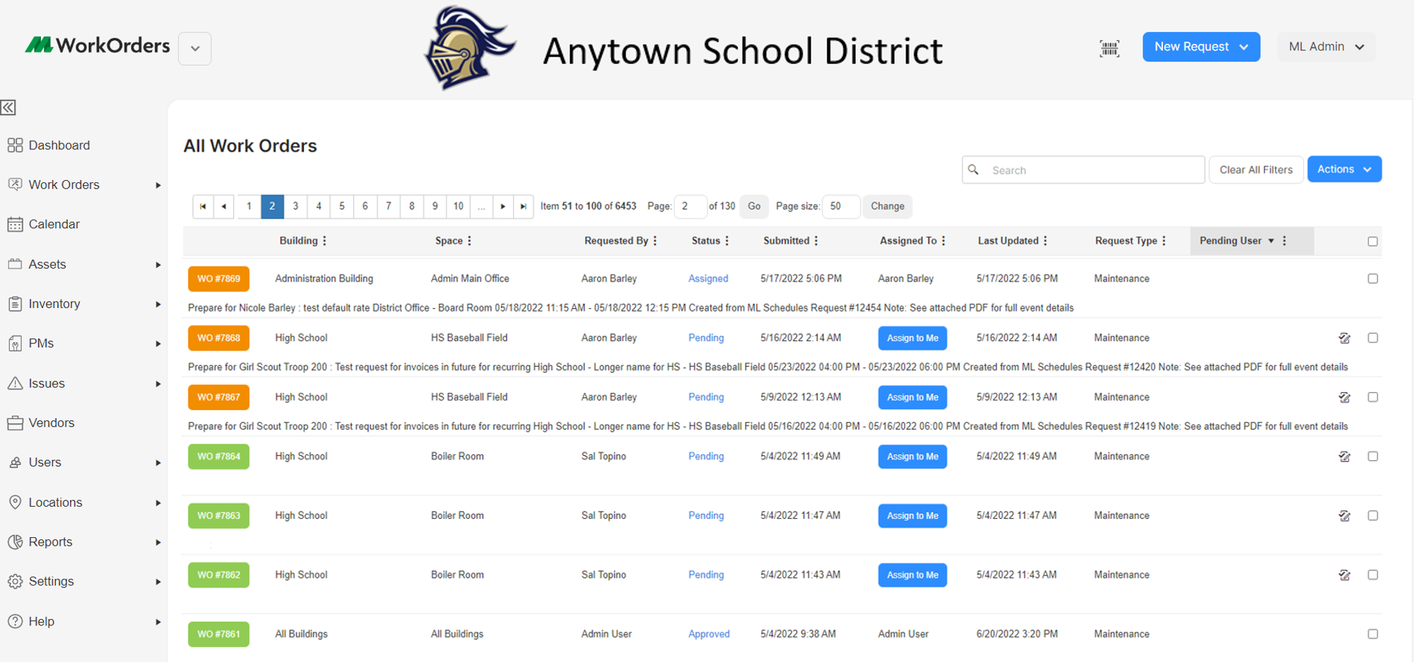 ML Work Orders Screenshot
