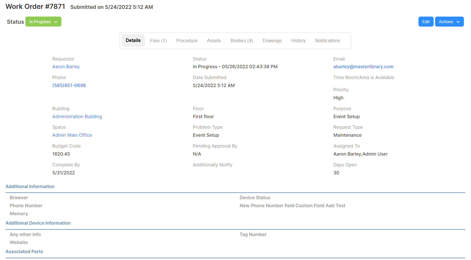 ML Work Orders Screenshot