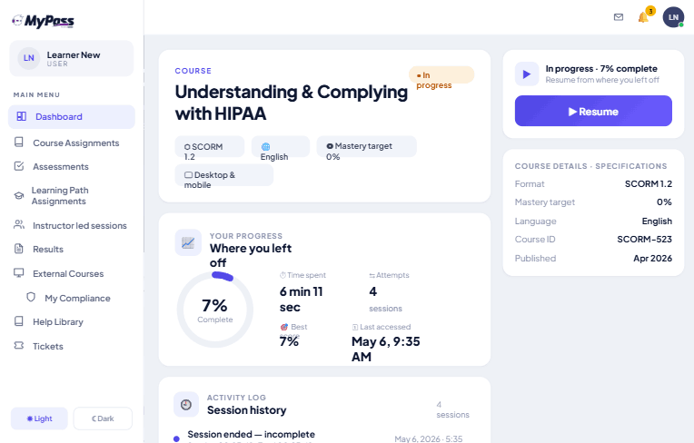 MyPass LMS Screenshot