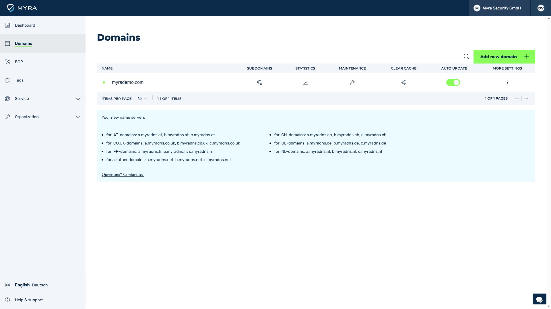 Myra Security as a Service Platform Screenshot