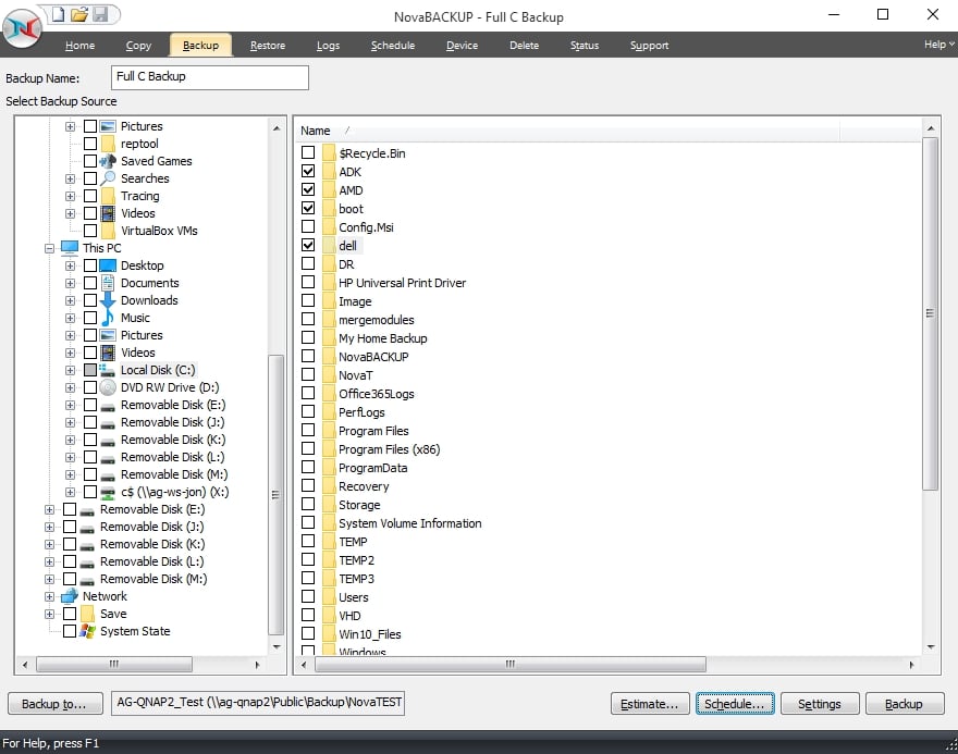 NovaBACKUP Screenshot