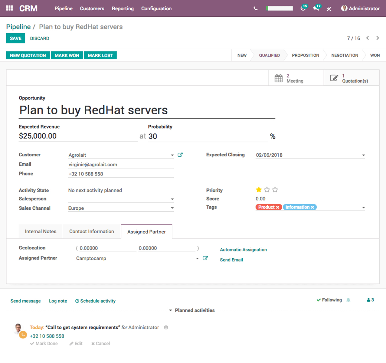Odoo CRM Screenshot