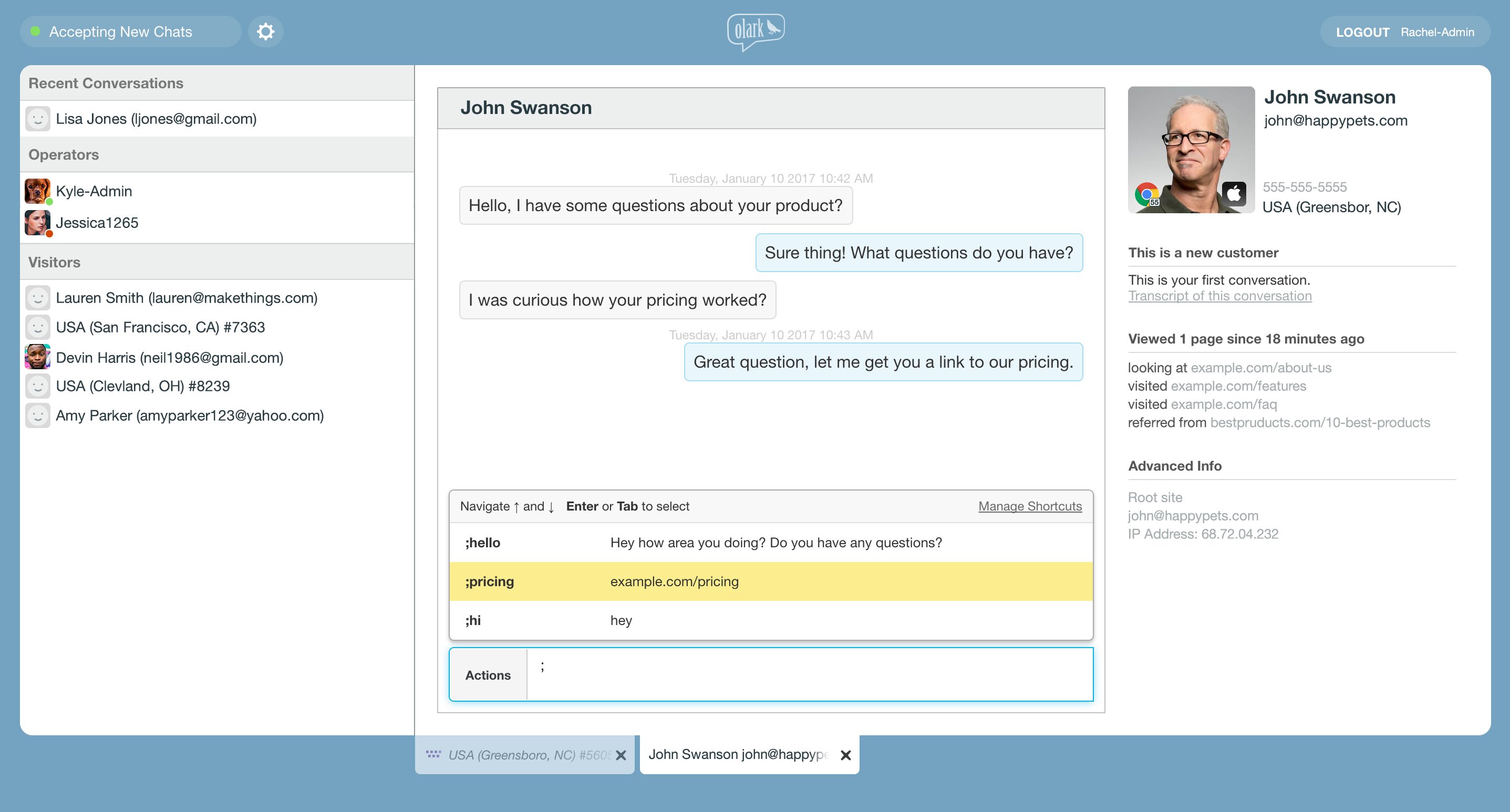 Olark screenshot & Video