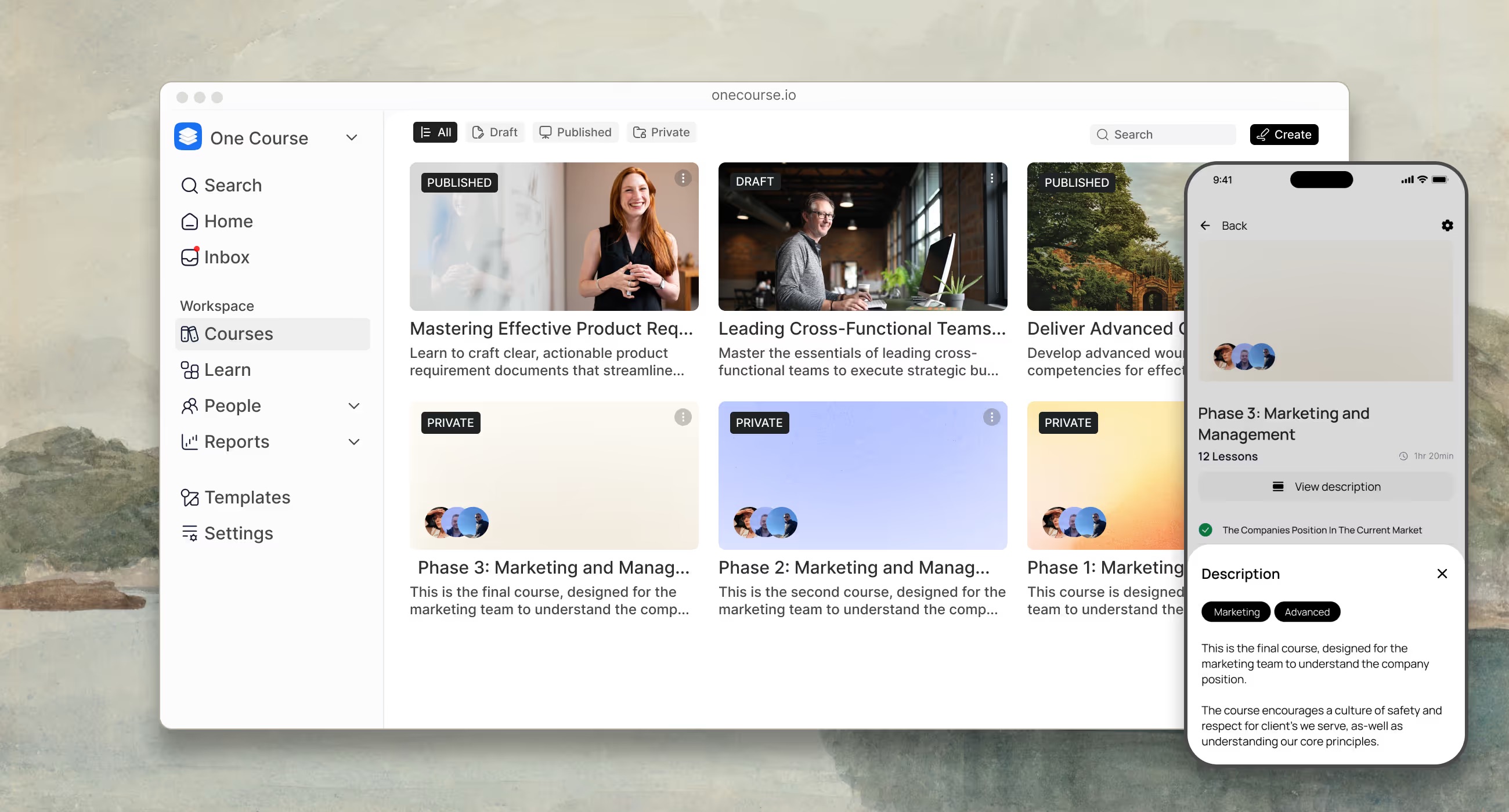 One Course LMS Screenshot