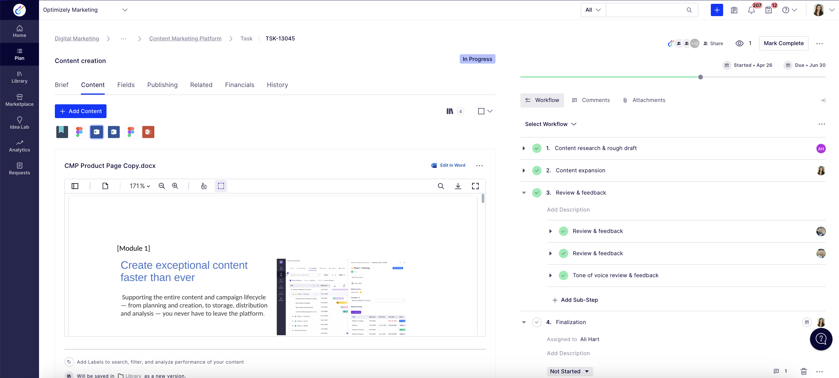 Optimizely Content Marketing Platform Screenshot